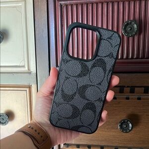 Coach Gray and Black Signature Phone Case -14 Pro